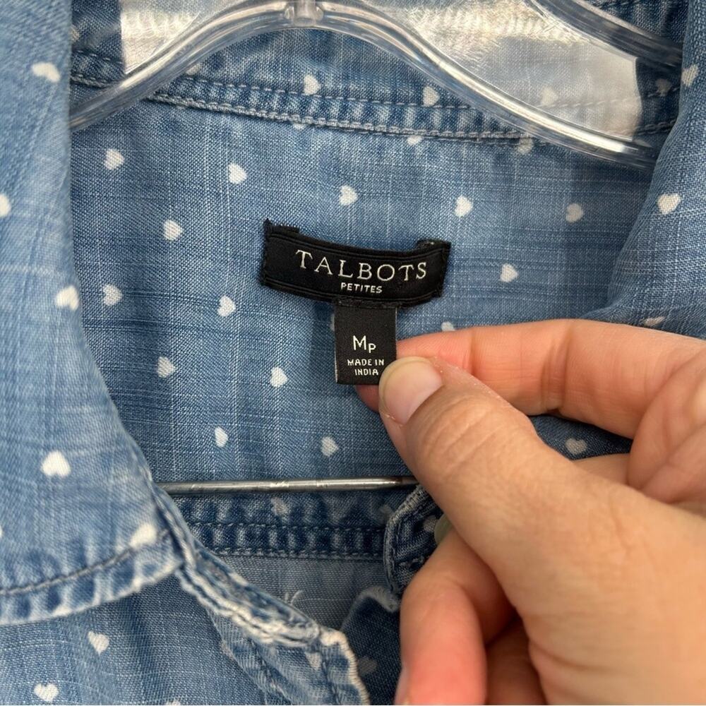 Talbots Chambray Button Down Polka Dot Shirt Size… - image 4